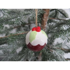 CHristmas Pudding Ceramic Tree Decoration